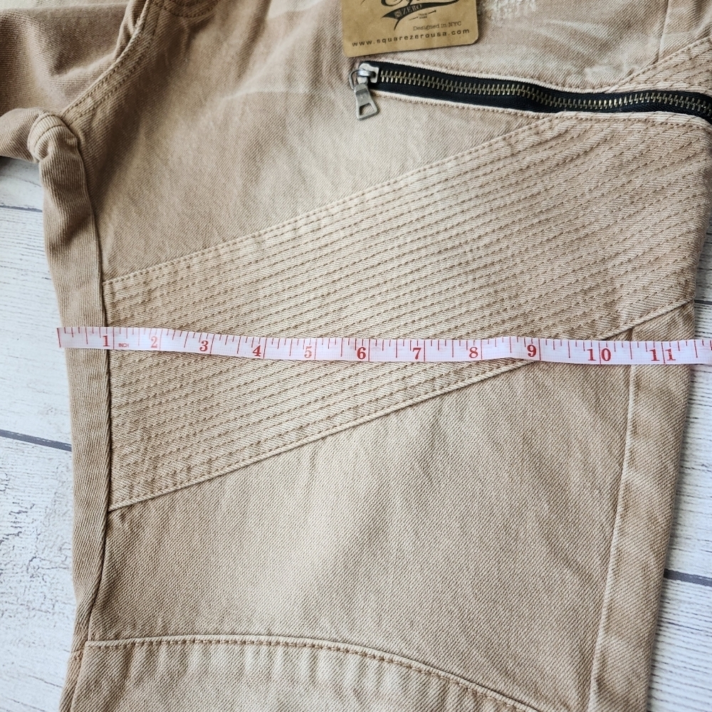 Men's Biker Slim Distressed Jeans (Tan/Taupe Wash) - Picture 11 of 16